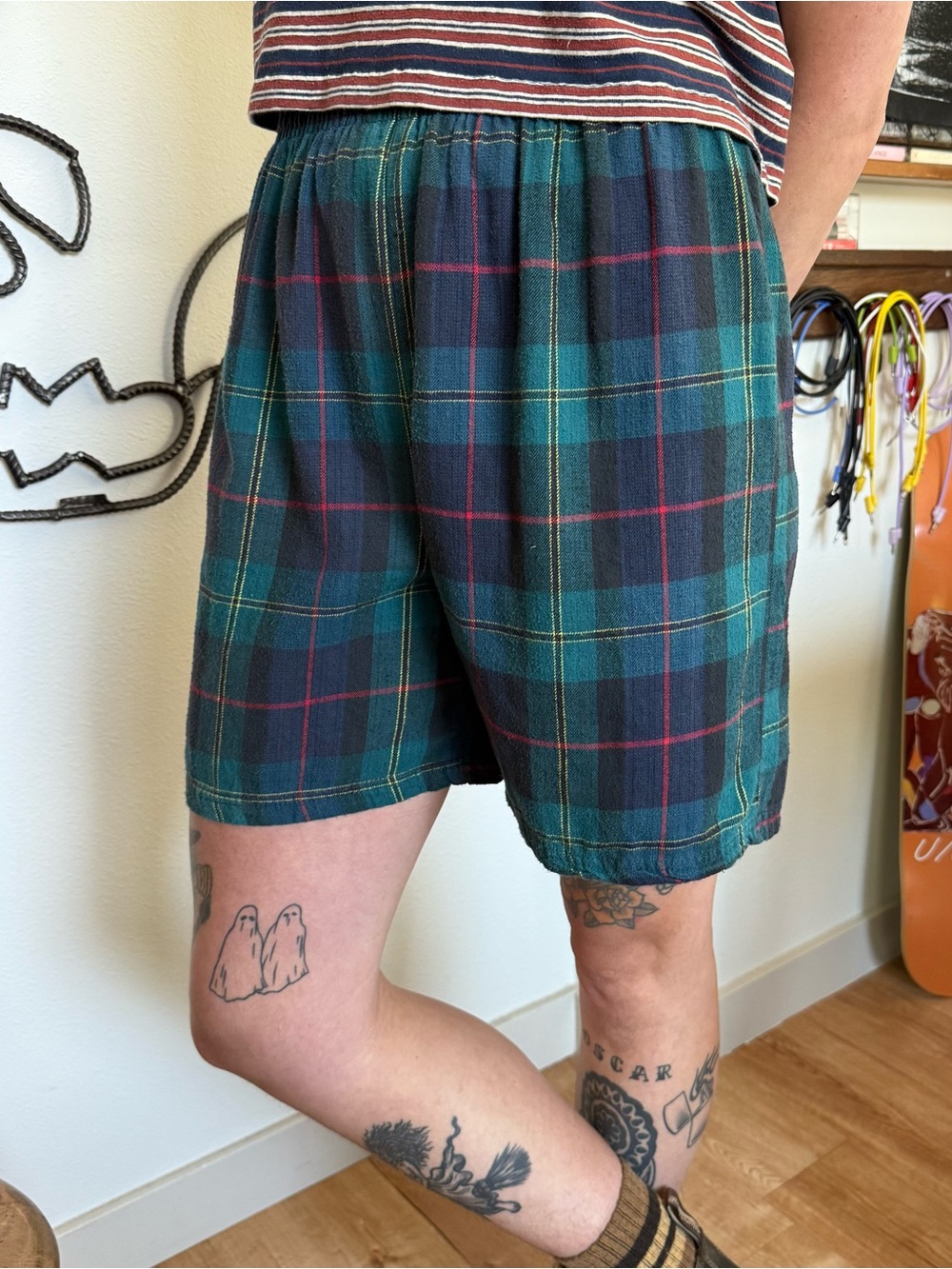 Vintage 80s 90s Tartan Plaid Flannel Loungewear Shorts Grunge ~ Size Small - Picture 3 of 8